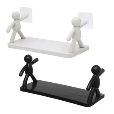 Imagem de Duas Prateleiras de Armazenamento, Estilo Estatueta de PláStico Com Suporte, Adequadas Para Uso No Banheiro e Na Cozinha.(Branco 1UN + Preto1UN)