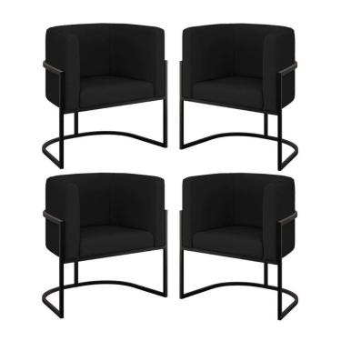 Imagem de Kit 04 Poltronas Lua Sala Decorativa Base Ferro Black Corino Preto