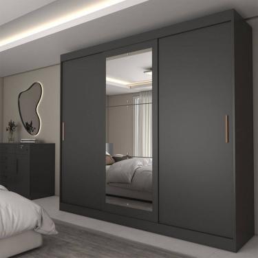 Imagem de Guarda-Roupa Casal Columbia 3 Portas 2 Gavetas com Espelho 100% Mdf Preto - Panorama Móveis