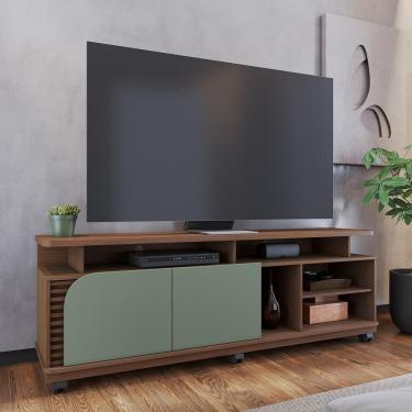 Imagem de Rack Bancada Jurere Para Tv Até 75 Polegadas Com Rodízios Amendoa-hortela Amendoa-hortela