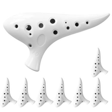 Imagem de Pacote com 8 Ocarina de cerâmica branca com 12 furos em Alto C para iniciantes (pacote com 8)