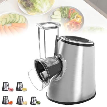 Imagem de Ralador De Queijo EléTrico, Picador De Legumes, FáCil De Limpar Com 5 LâMinas De AçO InoxidáVel,OperaçãO Com Um Clique, Base Antiderrapante Para Legumes E Queijos