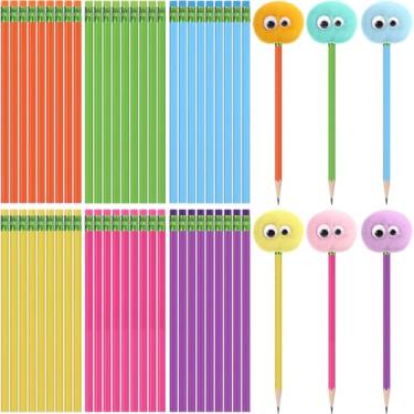 Imagem de Tenceur 60 lápis HB não apontados com borracha, lápis de cor arco-íris, lápis hexagonais de madeira para adultos, caneta grafite para exames, escola, escritório, sala de aula, aniversário, presente de