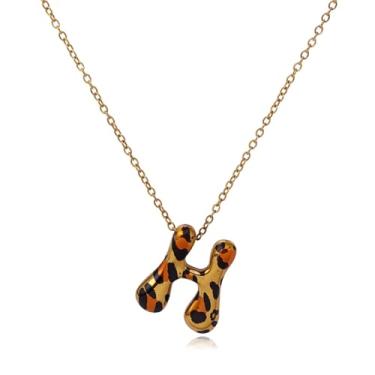 Imagem de Hremhoo Presentes de Natal para netos, colar com letra de bolha, leopardo, banhado a ouro 18 K, com inicial bolha A-Z, para mulheres, meias de Natal para adolescentes, Small, Liga de aço, Sem Pedra