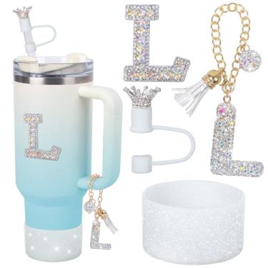 Imagem de LA KEN DU Pingentes De Letras Para Alça Copo Stanley, Acessórios Silicone Botas 40 Oz 30 Oz, Capa Palha Em Formato Coroa E Adesivo Diamante (G)