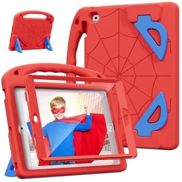 Imagem de LKOOZO Capa infantil para iPad 9ª/8ª/7ª geração (iPad 10,2 polegadas 2021/2020/2019), capa à prova de choque com protetor de tela (vermelho)