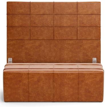 Imagem de Kit Cabeceira Cama Box Casal 140cm Com Calçadeira Roma W01 Couríssimo Camel - Lyam