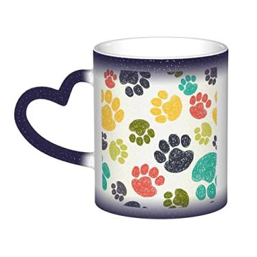 Imagem de Caneca de café divertida com pata de cachorro colorida, mágica sensível ao calor que muda de cor, 12 onças, para café/chá/leite/cacau, para adolescente/aniversário/festival/presentes