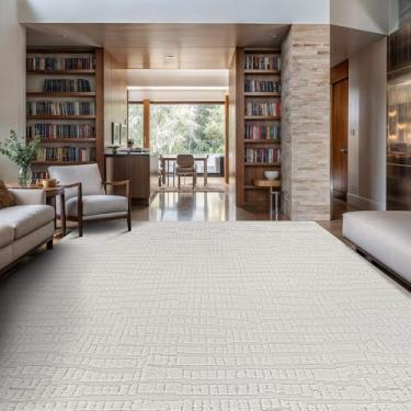 Imagem de LuuL Home Tapetes modernos de micro laço para área interna para sala de estar, quarto, cozinha, seixo, geométrico, branco, 22 x 30,5 cm, luxuoso, durável, pilha baixa e alta, sem derramamento,