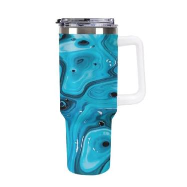 Imagem de Copo Stanley para carro de grande capacidade de 1,134 g, azul, fluido, arte, tinta, respingos, aço inoxidável, isolado a vácuo, copo de café selado para suporte de copo de carro e ao ar livre à prova