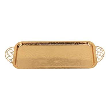 Imagem de Bandeja de servir ouro retro luz luxo oblonga xícara de água xícara de chá bandeja de frutas com alça de estrela para casa sala de estar aço inoxidável 35,2 x 13,8 x 1,8 cm