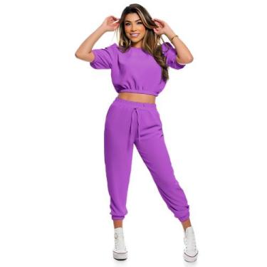Imagem de Conjunto de Calça Jogger C/ Elastico e Bolsos Faca e Blusa Cropeti c/ 