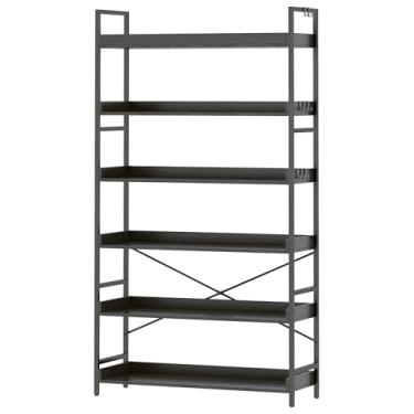 Imagem de HCHQHS Estante industrial ajustável, prateleira vertical alta, estante aberta de madeira e metal preto para escritório em casa, sala de estar, quarto (preto, 6 camadas (78,7 cm L x 177,8 cm A))