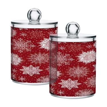 Imagem de CEBUGI Dispensador de suporte Qtip para cotonetes, bolas, almofadas de fio dental palhetas de Natal flocos de neve frasco de boticário de plástico transparente com tampa acessórios essenciais de