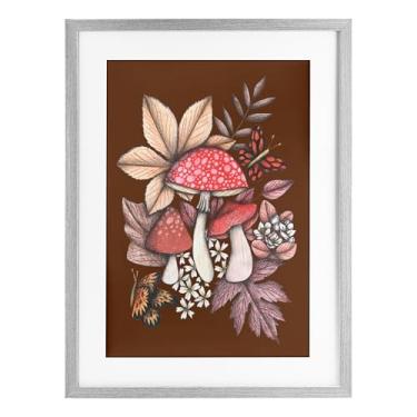 Imagem de Stupell Industries Impressão emoldurada de cogumelos outonais cinza mágico sob vidro, design de Cecilia Battaini, 23 x 17