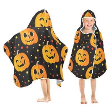 Imagem de Burbuja Toalha de banho com capuz Pumpkins para crianças, toalha de praia de pelúcia macia absorvente para chá de meninas e meninos 3-10 anos, 61 x 127 cm