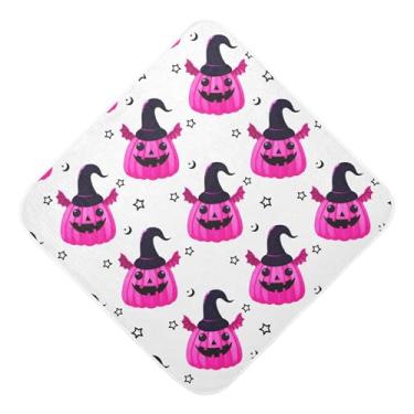 Imagem de Burbuja Linda toalha de banho rosa Jack O Lanterns para bebês - Toalha de banho macia e absorvente de algodão musselina com capuz para recém-nascido, 76 x 76 cm