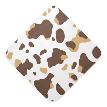 Imagem de Burbuja Toalha de banho de bebê com estampa de vaca branca marrom - Toalha com capuz de musselina macia e absorvente para recém-nascido, 89 x 89 cm