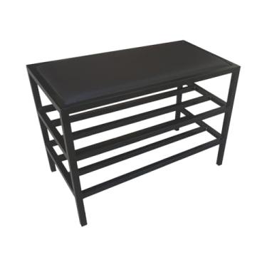 Imagem de Banco Sapateira Com Estofado Estilo Industrial Com 2 Prateleiras Ferro Reforçada banco sapateira para Entrada, Quarto ou Sala
