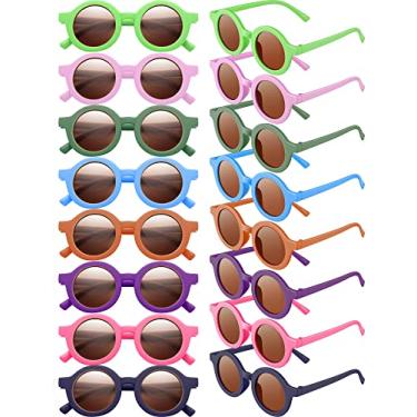 Imagem de 16 pares de óculos de sol infantis fofos óculos de sol redondos para crianças meninos meninas praia esportes ao ar livre, idades 3-10, Cores elegantes, average