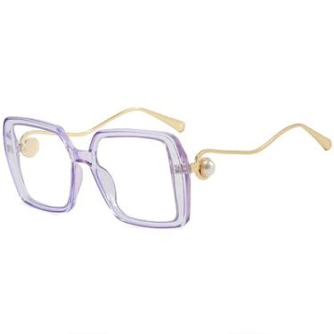 Imagem de Óculos de Sol Feminino e Masculino Oversized com Armação Metálica Gradiente e Proteção UV400 para Esportes ao Ar Livre, Corrida e Ciclismo, Cor Roxa e Transparente