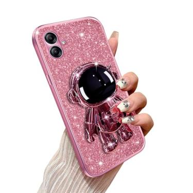 Imagem de Annyojo Capa de celular para Samsung Galaxy A04E 5G com suporte de astronauta e cordão macio TPU Bling capa de proteção à prova de choque para Samsung Galaxy A04E 5G, ouro rosa
