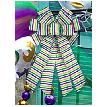 Imagem de Fita de tecido Mardi Gras 6 cm x 10 metros fitas de borda com fio glitter listra amarela roxa verde fita para grinaldas carnaval baile de máscaras faça você mesmo artesanato presentes decoração de