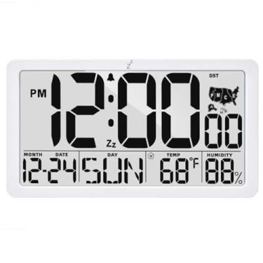 Imagem de TXL Relógio de parede atômico, relógio de parede digital operado por bateria com temperatura, umidade e data, tela grande (branco)