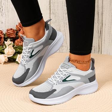 Imagem de Tênis de corrida esportivo feminino, moderno, esportivo, academia, caminhada, corrida, tênis, fitness, Lcs6238 Branco-cinza, 36