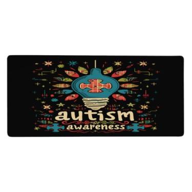 Imagem de Tapete de mouse com design de autismo de lâmpada grande, impermeável, protetor de mesa estendido para computador, base de borracha antiderrapante para escritório, computador, teclado, laptop e mesa de