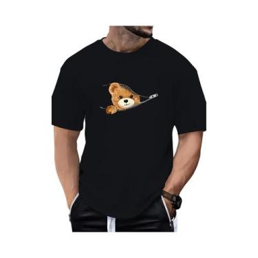 Imagem de Camiseta Masculina Casual De Verão Com Estampa De Urso, Gola Redonda, 