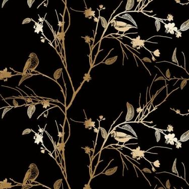 Imagem de Kitico Descole e cole papel de parede floral vintage boho, papel de parede removível autoadesivo (preto, 43 x 203 cm)