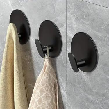 Imagem de 3 ganchos adesivos de aço inoxidável para banheiro e cozinha, suporte de parede redondo para roupões, roupas, chapéus e chaves, ganchos utilitários, fácil de instalar - preto