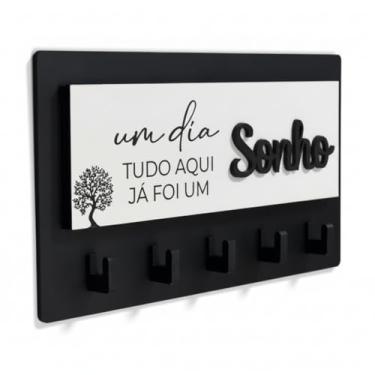 Imagem de Porta Chaves Decorativo de Parede com 5 Ganchos em MDF, Sonho, Preto e Branco