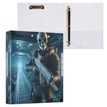 Imagem de Fichário pequeno com 3 anéis Space Skeleton Warrior com armazenamento e 3 anéis, material escolar de estética
