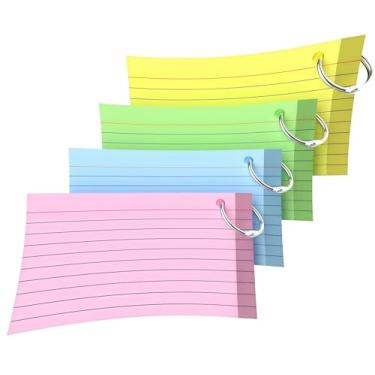 Imagem de 8 x 12 cm - 200 cartões com chaveiro, 4 cartões coloridos (50 folhas cada), alunos, professores, cartões de estudo, anotações de mesa para escritório, casa, escola