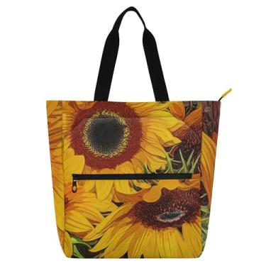 Imagem de GAIGEO Sacolas vintage de trabalho de girassóis para mulheres, lona, praia, livros, zíper, bolsas fofas, para amantes de livros