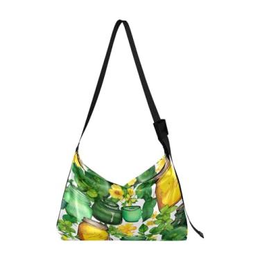 Imagem de Bolsa tiracolo tiracolo de cogumelos e plantas em couro preto, bolsa feminina de couro, bolsa de ombro moderna, Trevo trevo e garrafa-1, One Size