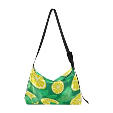 Imagem de GAIGEO Bolsa tiracolo de couro vegano ouro preto, bolsa com bolsos com zíper, bolsa feminina de couro feminina, Fatias de limão em verde - 2, One Size