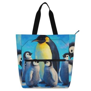 Imagem de GAIGEO Linda sacola azul pinguim para mulheres, bolsas de tecido de lona para trabalho universitário, escola, professor, bolsas com compartimentos