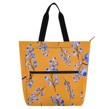 Imagem de GAIGEO Bolsa de trabalho feminina Blueberry Branches, lona, praia, escola, bolsas para professores, com compartimentos