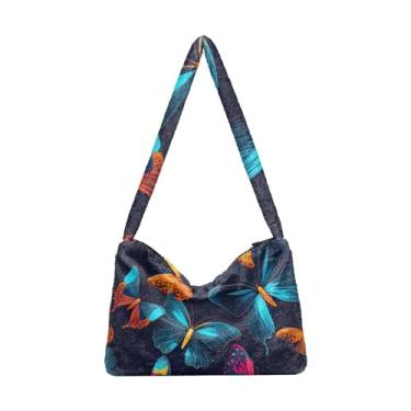 Imagem de GAIGEO Bolsa de ombro com flor de laranja, bolsa de ombro feminina, bolsas de outono, Borboletas coloridas pretas, One Size