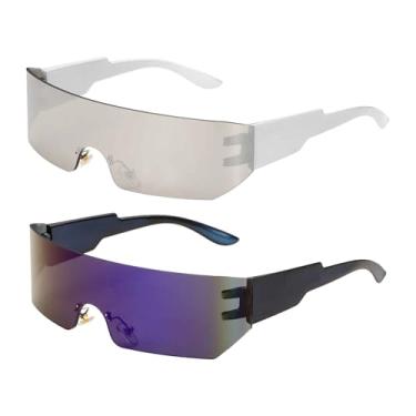 Imagem de HARFINGTON Óculos de sol femininos, óculos de sol retrô de policarbonato com proteção solar, Prata e azul, Standard