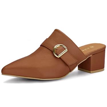 Imagem de Allegra K Sandálias femininas de bico fino sem salto em bloco mules, Marrom, 6