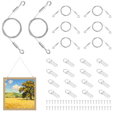 Imagem de O kit de fios para pendurar fotos inclui fios ajustáveis, 3 furos, anéis D e parafusos, conjunto de fios resistentes para pendurar quadros de pintura em tela, espelhos (8 peças, prata)