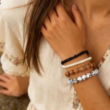 Imagem de Pulseiras com contas empilhadas para mulheres, joias boho, presentes de amizade, pulseiras modernas para Natal, Dia dos Namorados, Medium, Latão, Sem Pedra Preciosa