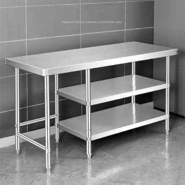Imagem de LOERSS Mesa de trabalho de aço inoxidável, mesa de preparação de aço inoxidável, mesa comercial resistente, mesa de cozinha comercial de metal, mesa utilitária de metal, com prateleiras, para