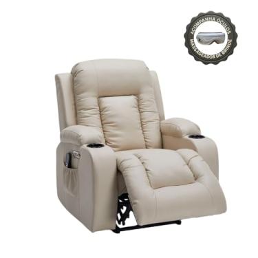 Imagem de Poltrona Reclinável Austin com Massagem Aquecimento USB USBc Óculos Massageador Bluetooth PU Bege G94 - Gran Belo