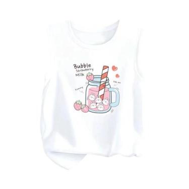 Imagem de Camiseta Regata De Algodão Para Meninas Com Estampa Kawaii De Coelho E