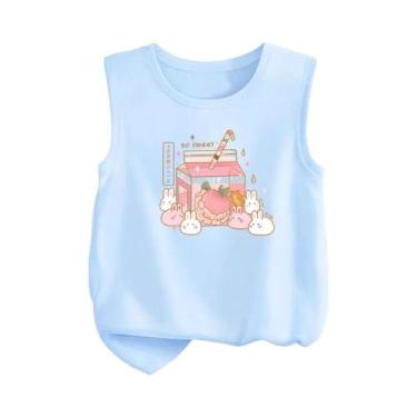Imagem de Camiseta Regata De Algodão Para Meninas Com Estampa Kawaii De Coelho E
